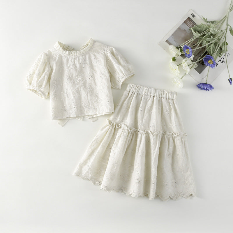 AJ1706夏季女童半身裙泡泡袖短款襯衫兩件套2024.06.07