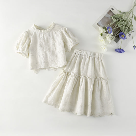 AJ1706夏季女童半身裙泡泡袖短款襯衫兩件套2024.06.07