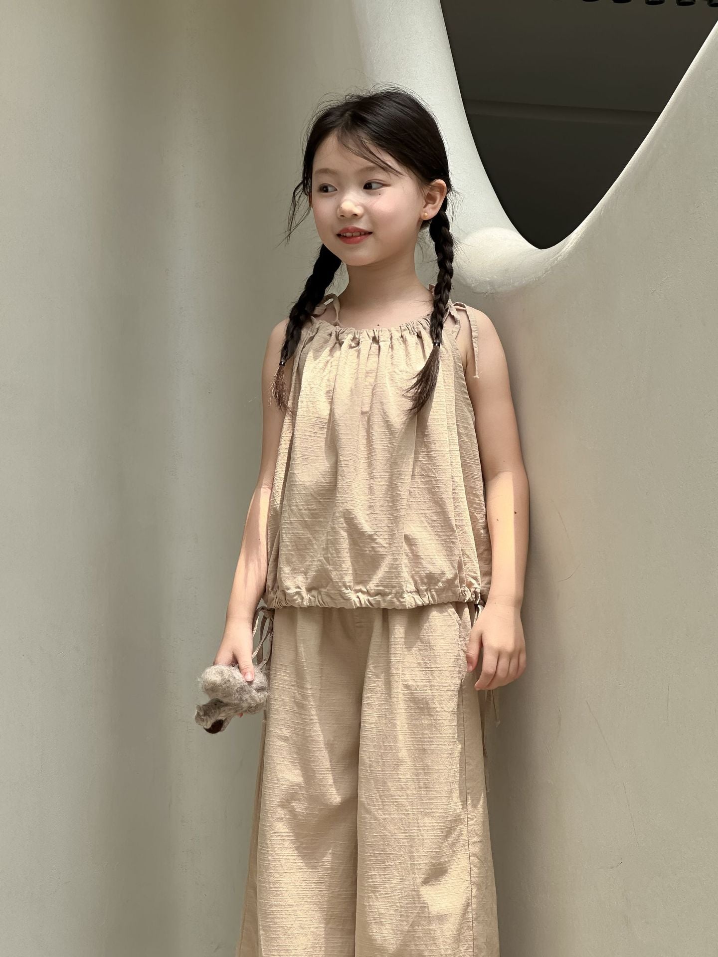 CJ4132韓版夏季女童吊帶上衣闊腿褲純色兩件套2024.06.11
