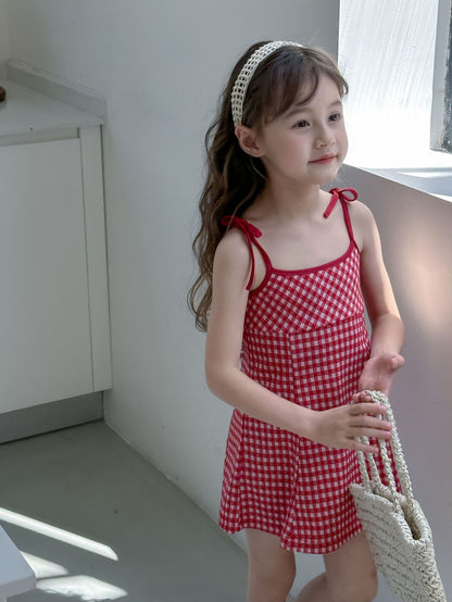 CA4872夏季辣妹女童格子吊帶裙2024.04.09