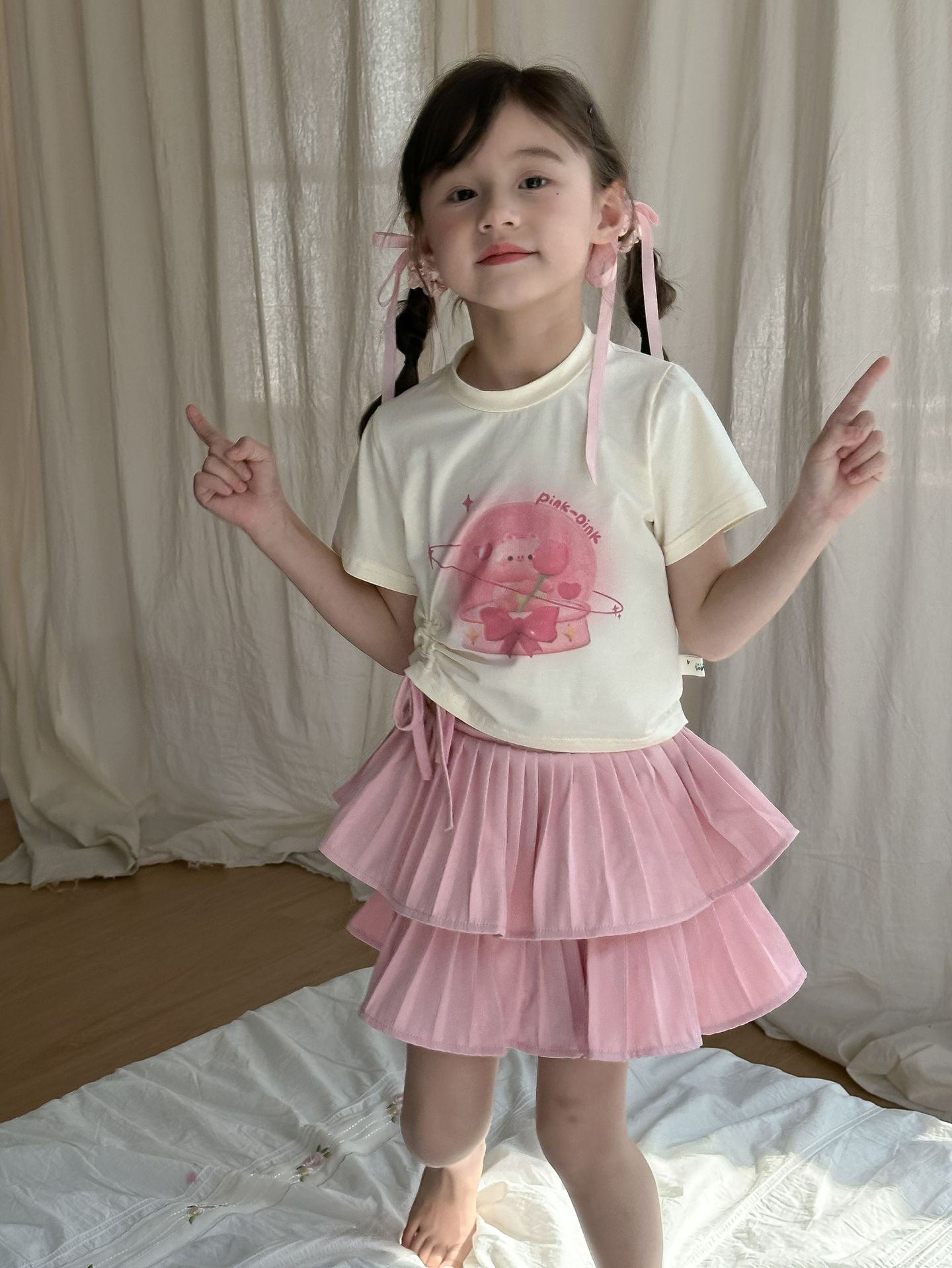 CA4956夏季女童抽繩T恤蛋糕蓬蓬裙兩件套套裝2024.04.09