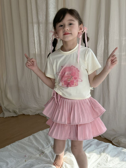 CA4956夏季女童抽繩T恤蛋糕蓬蓬裙兩件套套裝2024.04.09