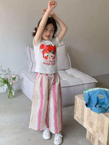 CJ3408夏季中大女童彩條寬鬆九分闊腿褲2024.06.28