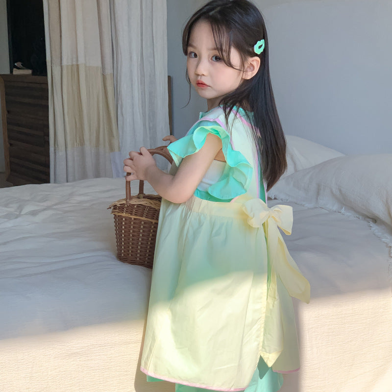 AM1679夏季韓版甜美棉布飛袖刺繡背心裙兩件套2024.03.29