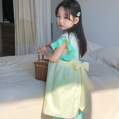 AM1679夏季韓版甜美棉布飛袖刺繡背心裙兩件套2024.03.29
