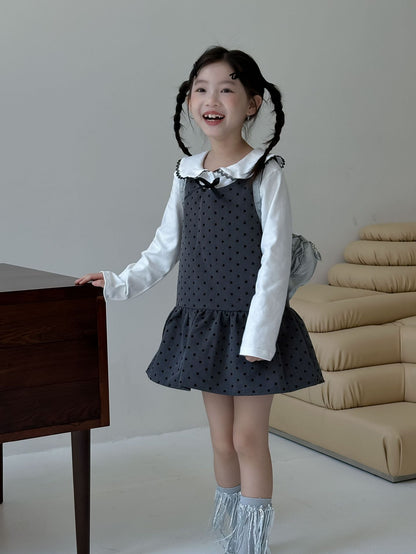 CA4671秋季女童蝴蝶結娃娃衫波點背心公主裙甜美兩件套2024.08.06