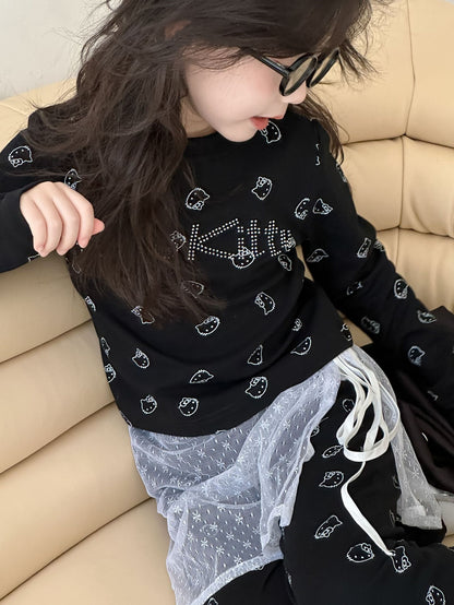 CA4673秋季韓版女童可愛印花t恤喇叭褲兩件套2024.08.06