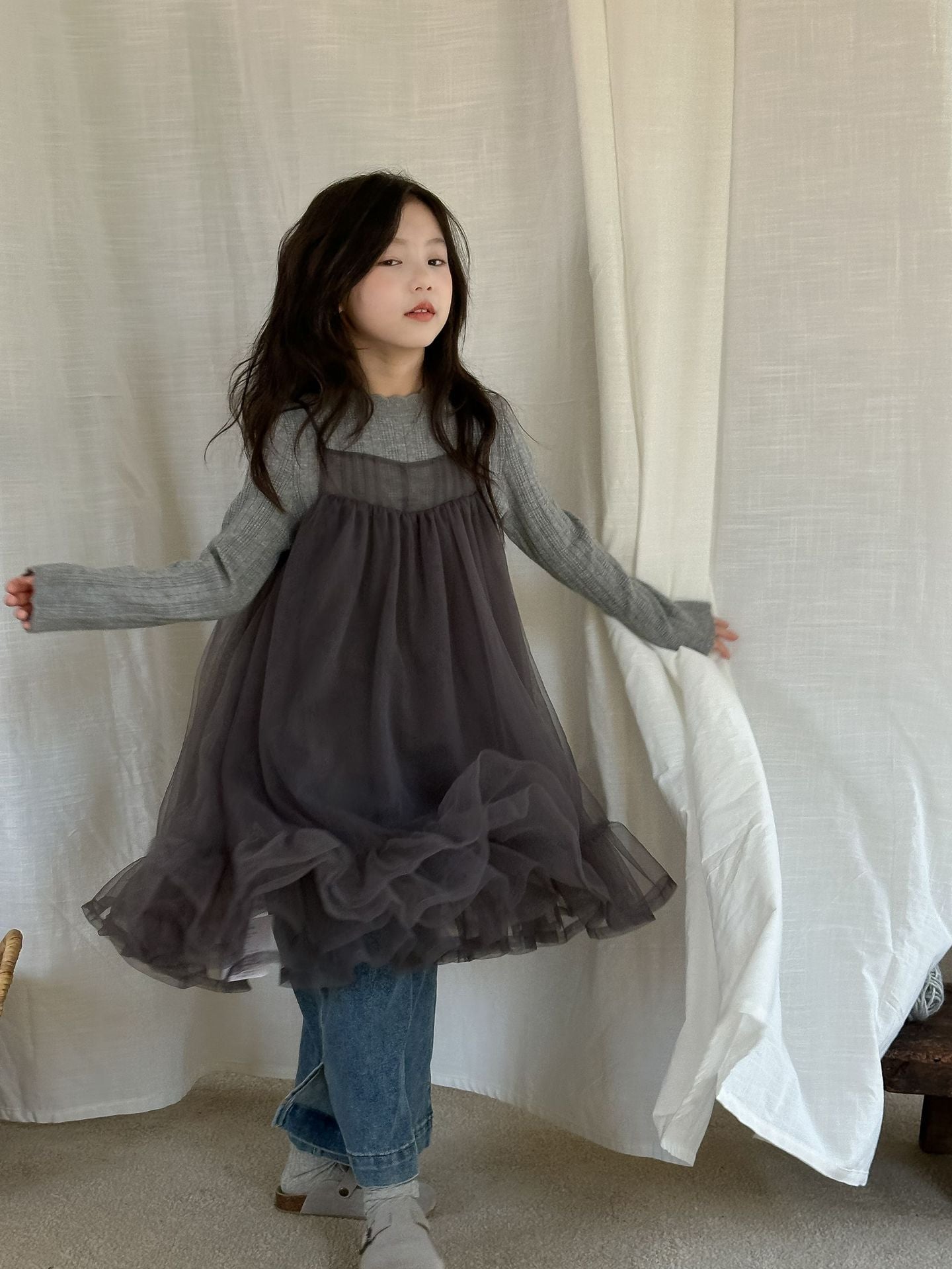 CA4699秋季韓版女童打底衫吊帶紗裙牛仔褲三件套2024.08.06