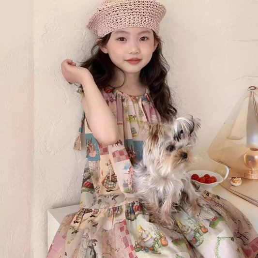 CJ4800夏季韓版中大女童兔子印花無袖吊帶連衣裙2024.06.28