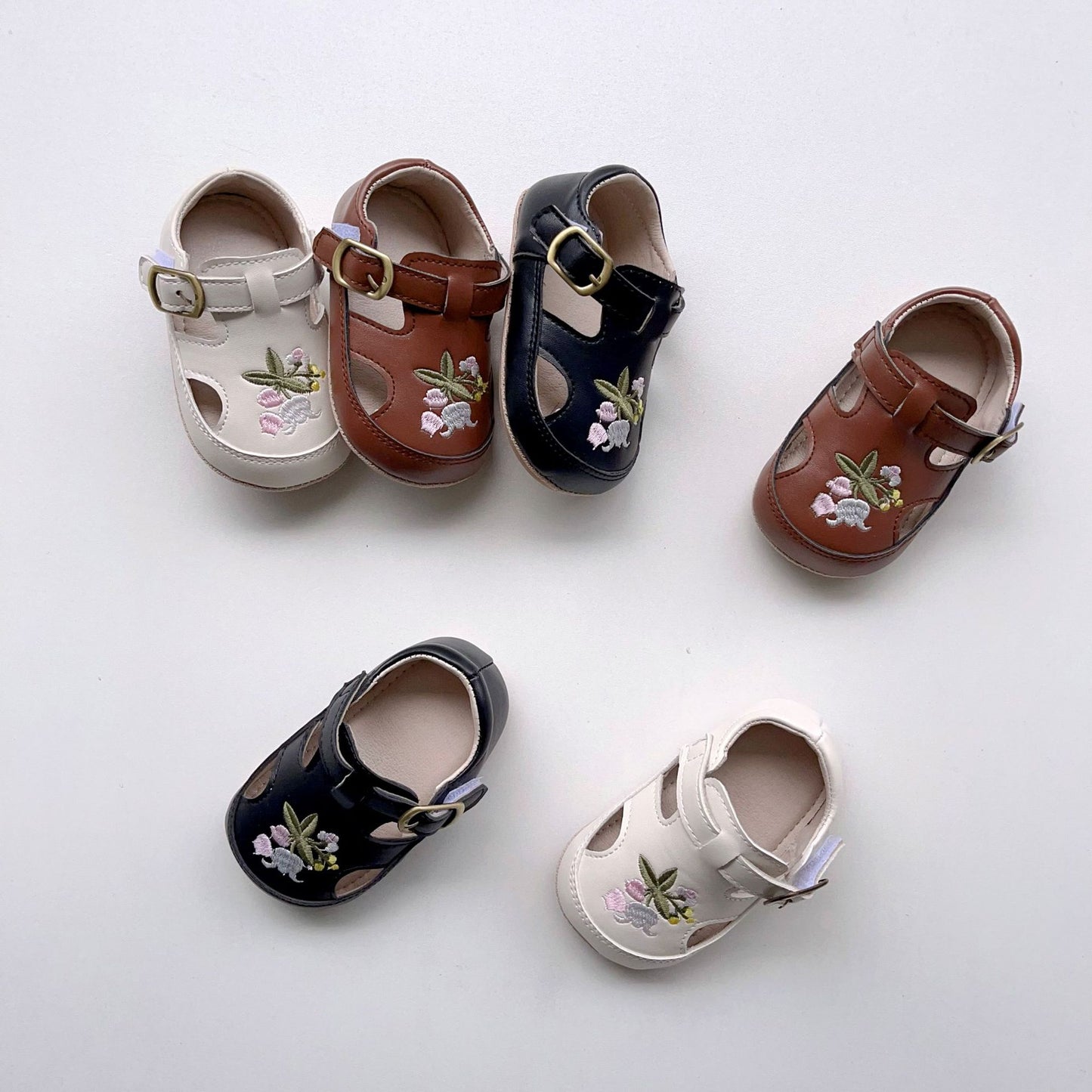 DN9207嬰兒鞋子夏季復古花朵刺繡女寶寶軟底防滑學步小皮鞋2024.05.17