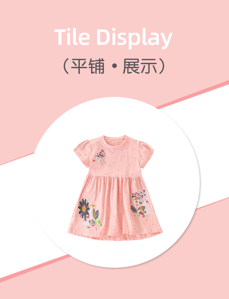 BF9315歐美刺繡印花短袖圓領兒童公主裙2024.02.23