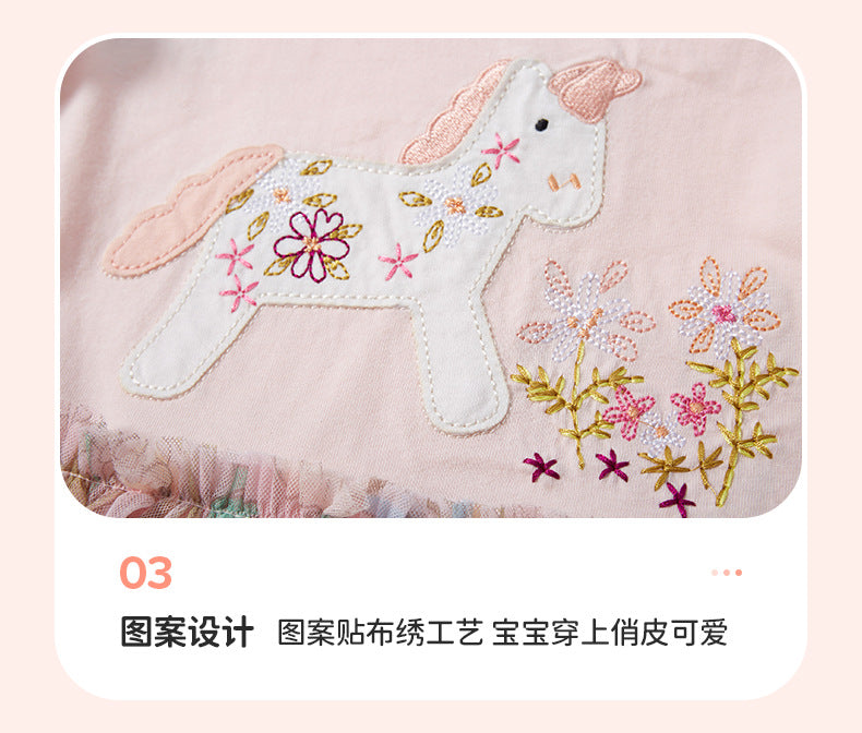 AM1851網紗粉色可愛小馬純棉連衣裙2024.03.05