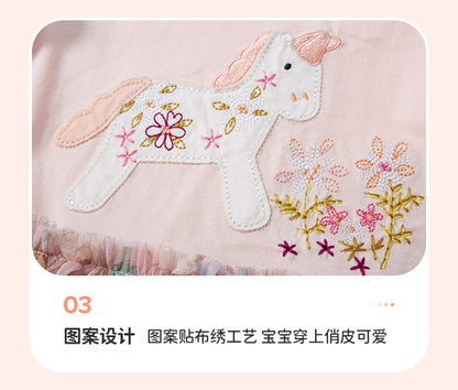 AM1851網紗粉色可愛小馬純棉連衣裙2024.03.05