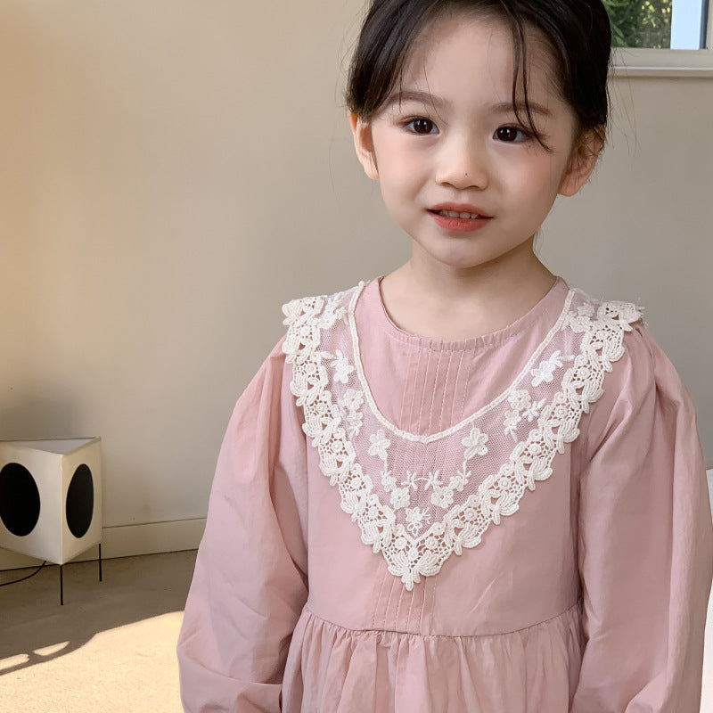 AF1661春季韓版蕾絲邊領長袖公主連衣裙2024.02.20