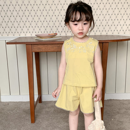 AN1409兒童無袖刺繡背心短褲兩件套2024.05.03