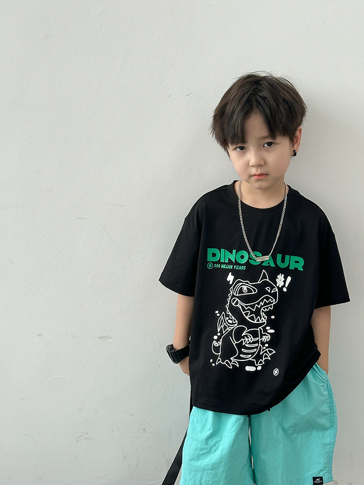 EK0936夏季男童帥氣凉感恐龍寬鬆棉質短袖T恤2024.07.09