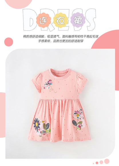 BF9315歐美刺繡印花短袖圓領兒童公主裙2024.02.23