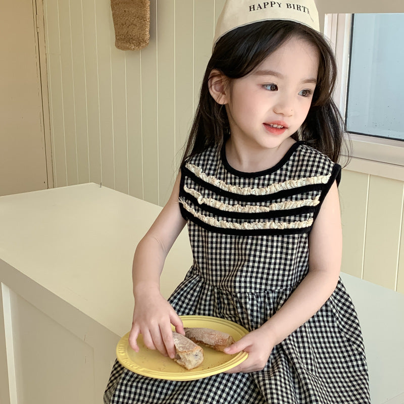 AM1677夏季法式黑色格子長裙2024.03.29