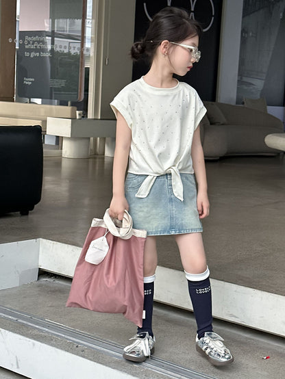 CJ4103夏季女童設計感燙鑽無袖純色上衣2024.06.11
