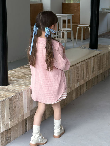 CA4907夏季女童防曬襯衫條紋無袖T恤短褲休閒三件套2024.04.09