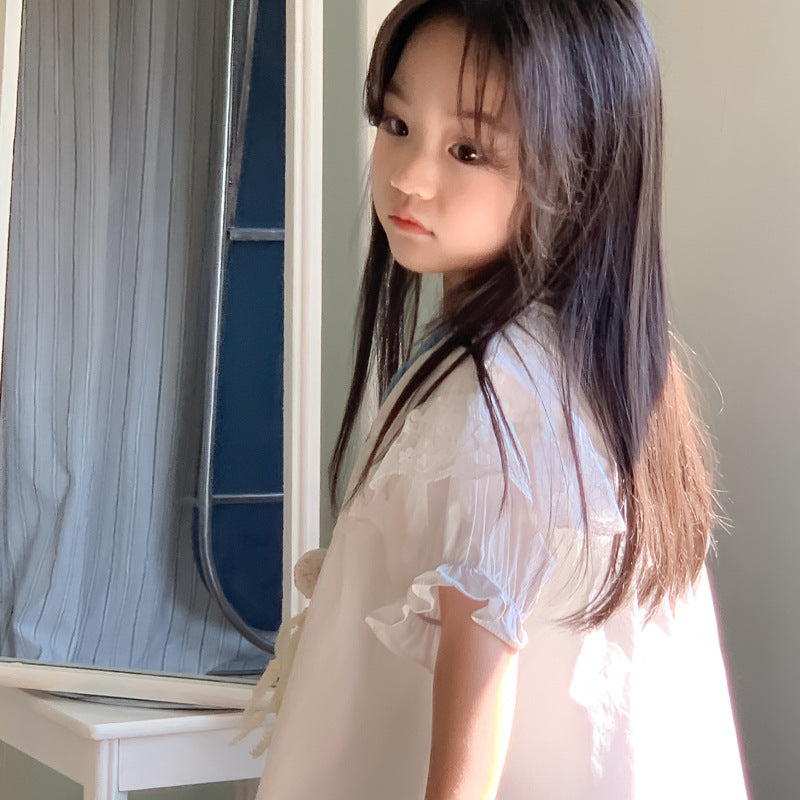 AN1688韓版女童蕾絲拼接花苞袖紗裙2024.05.03
