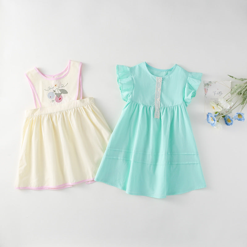 AM1679夏季韓版甜美棉布飛袖刺繡背心裙兩件套2024.03.29