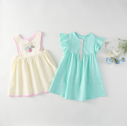 AM1679夏季韓版甜美棉布飛袖刺繡背心裙兩件套2024.03.29