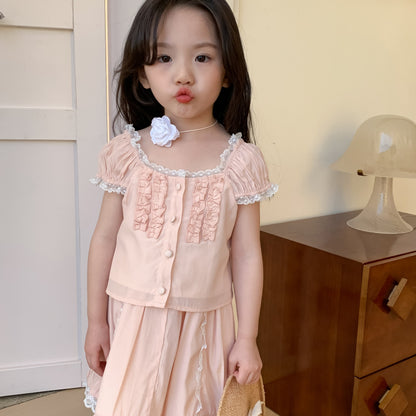 AM1681夏季花邊領泡泡袖上衣+半裙兩件套2024.03.29