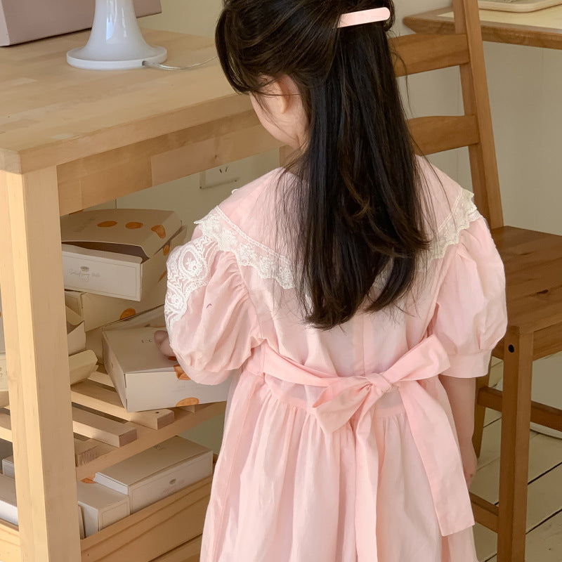 AM1684夏季韓版蝴蝶結蕾絲公主裙2024.03.29