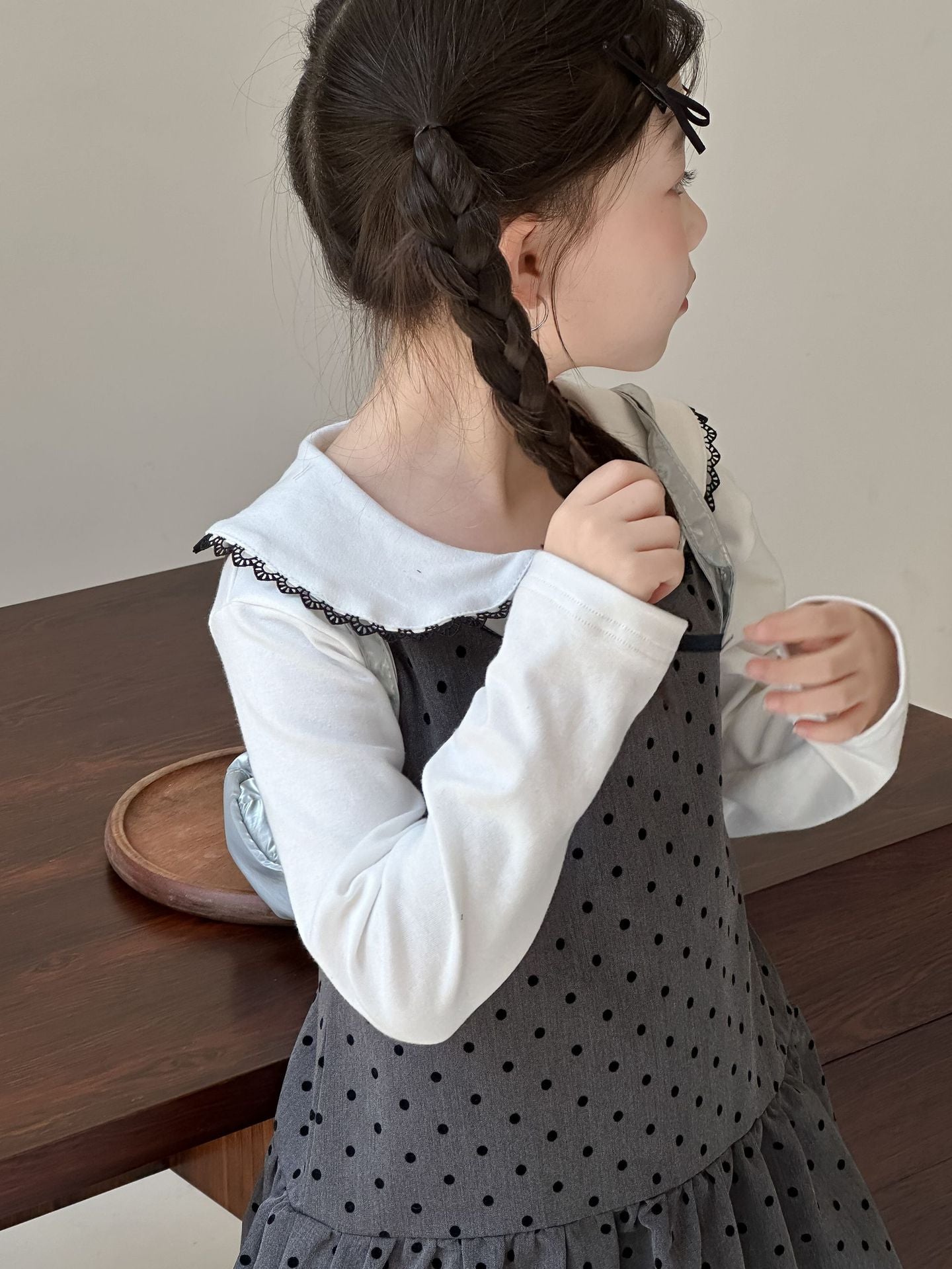 CA4671秋季女童蝴蝶結娃娃衫波點背心公主裙甜美兩件套2024.08.06