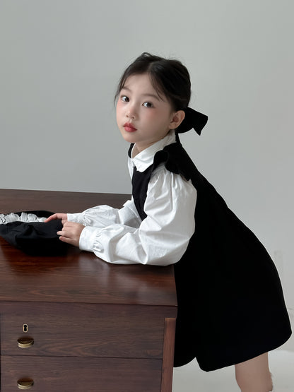 CA4621秋季女童學院風襯衫飛袖連衣裙套裝2024.08.06