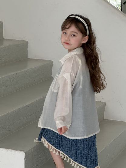 CA4871夏季女童愛心刺繡口袋防曬襯衫2024.04.09