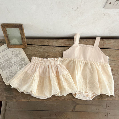 DK2403韓版刺繡花邊吊帶哈衣裙純棉百搭麵包褲2023.07.04