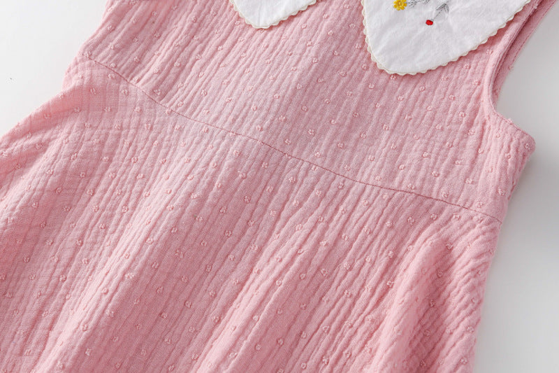 AM1686夏季娃娃領刺繡甜美無袖公主裙2024.03.29