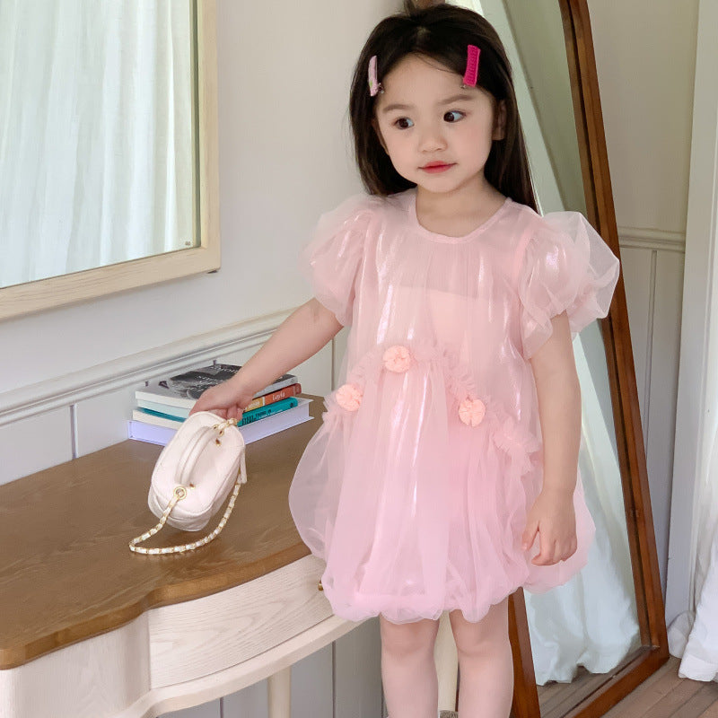 AN1449夏季女童蓬蓬公主球球網紗連衣裙2024.05.03
