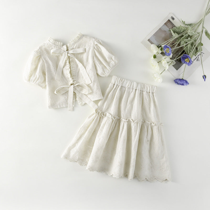 AJ1706夏季女童半身裙泡泡袖短款襯衫兩件套2024.06.07
