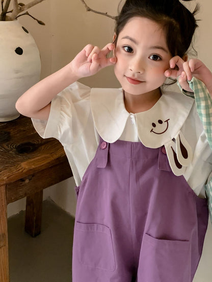 CM3362夏季女童兔子領娃娃衫+兔子耳朵背帶褲套裝兩件套2024.03.15