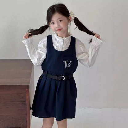 CA4656秋季女童學院風花邊領娃娃衫無袖背心裙兩件套2024.08.06
