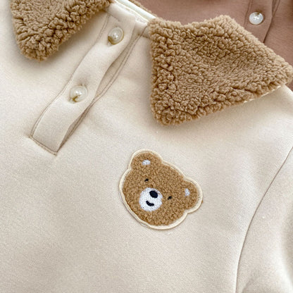 DS3275冬季拼色翻領可愛小熊加絨連體服2023.09.29
