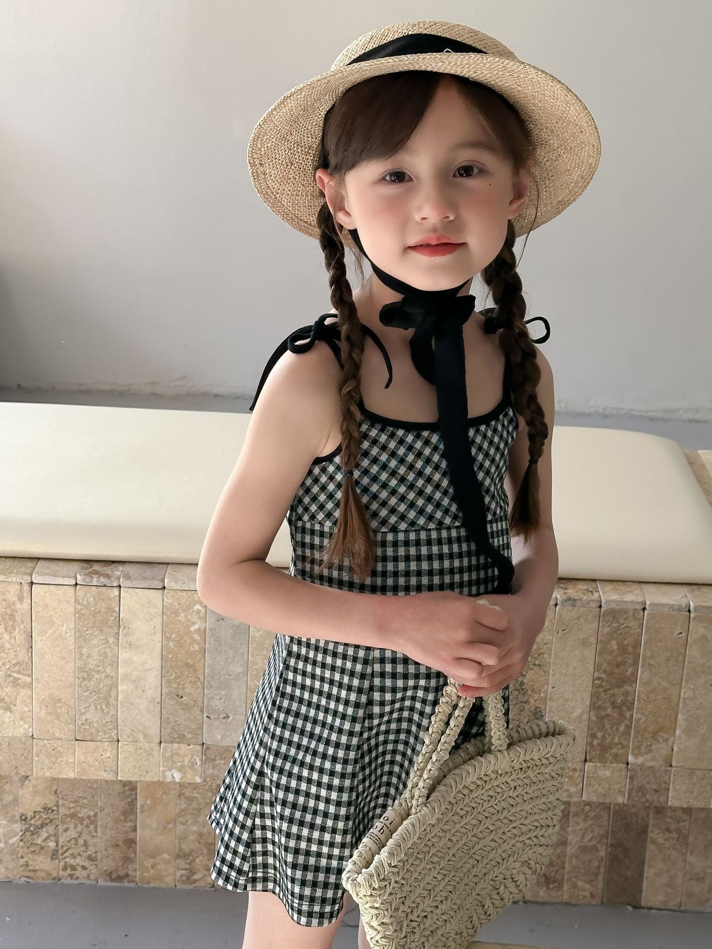 CA4872夏季辣妹女童格子吊帶裙2024.04.09