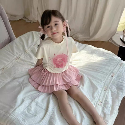 CA4956夏季女童抽繩T恤蛋糕蓬蓬裙兩件套套裝2024.04.09
