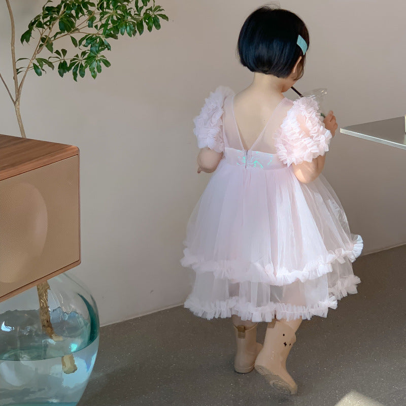 AJ1199韓國花瓣泡泡袖蛋糕連衣裙2023.06.20