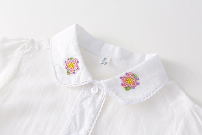 AF1666韓版春季小女孩刺繡襯衫背心裙兩件套2024.02.20