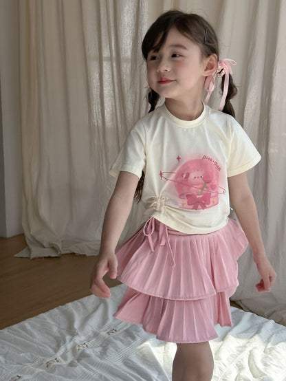 CA4956夏季女童抽繩T恤蛋糕蓬蓬裙兩件套套裝2024.04.09