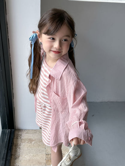 CA4907夏季女童防曬襯衫條紋無袖T恤短褲休閒三件套2024.04.09