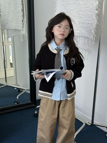 CA4776秋季女童學院風字母繡花拼色毛線外套2024.08.06