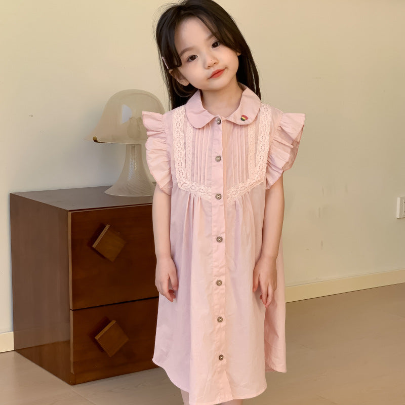 AN1692女童蕾絲飛袖翻領襯衫連衣裙2024.05.03
