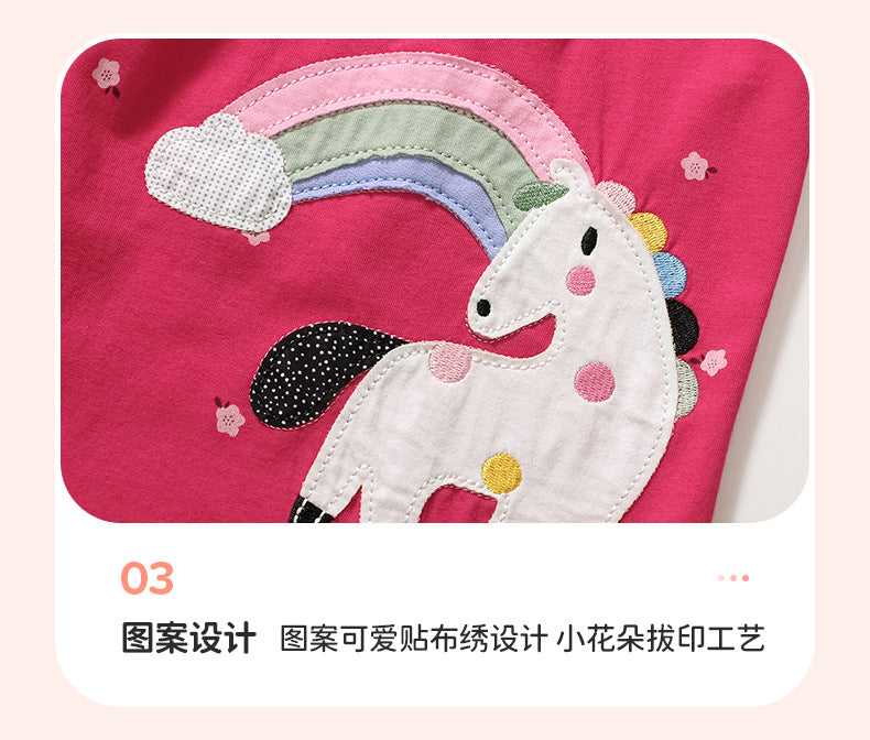 AM1860夏季休閒彩虹小馬花朵短袖連衣裙2024.03.05