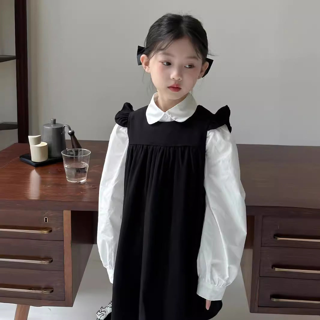 CA4621秋季女童學院風襯衫飛袖連衣裙套裝2024.08.06