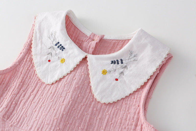 AM1686夏季娃娃領刺繡甜美無袖公主裙2024.03.29